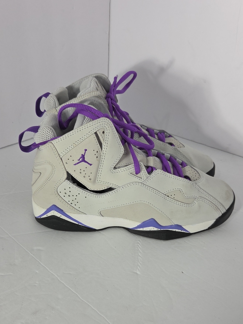 Air Jordan Flight Boys White & Purple High-Top Sneakers Size 6.5Y